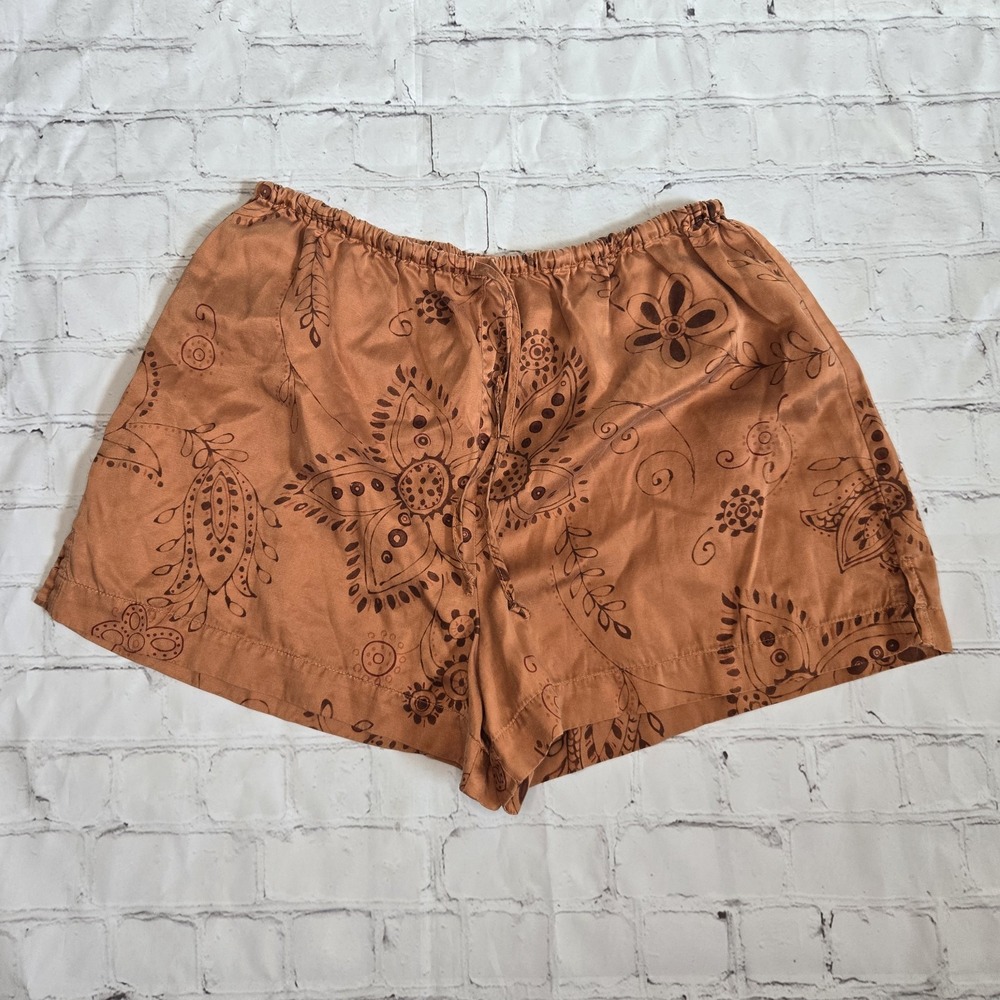 Victoria's secret Silk Sleep Shorts Rust Orange Floral Paisley Sz Small Boho Y2k